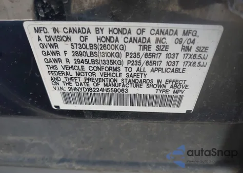 2004 Acura Mdx из США, поврежденный, VIN 2HNYD18224H559063